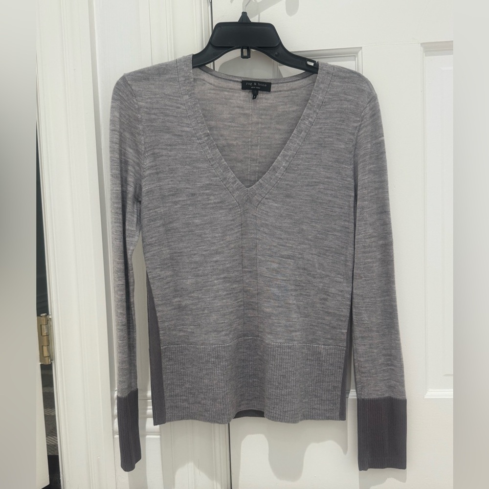 Rag & Bone merino Wool Gray V-Neck Ribbed Women's Sweater Size Small